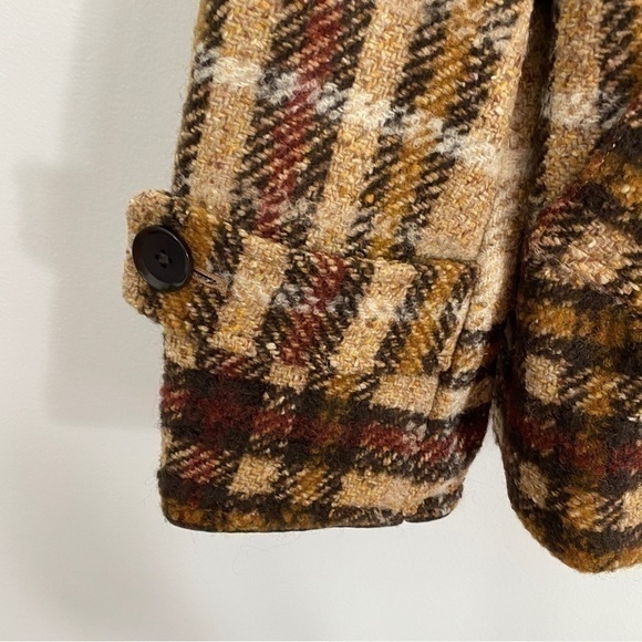 Banana Republic XS‎ Plaid Wool Balmacaan Full Zip Coat Oversized Brown Neutral - Picture 10 of 15
